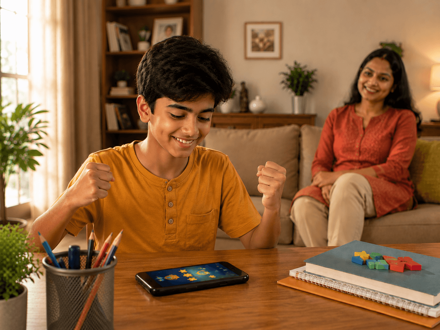 Parent and child building skills together at home